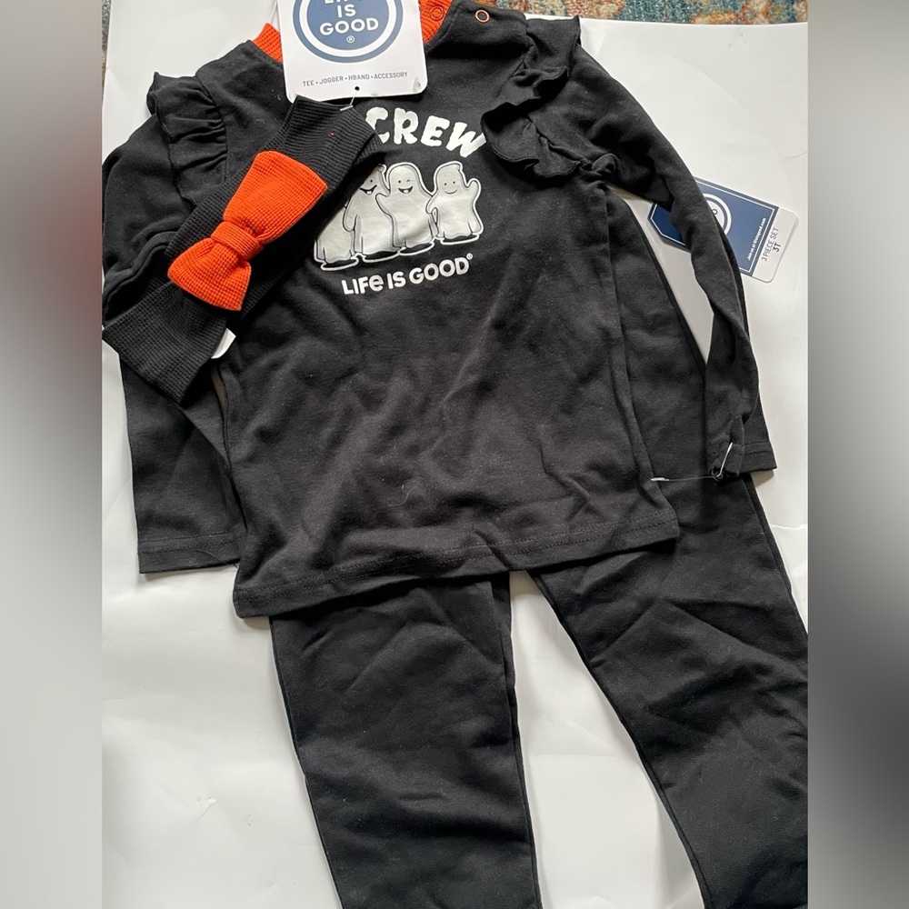 New! Life Is Good Black and Orange Kids Matching Set